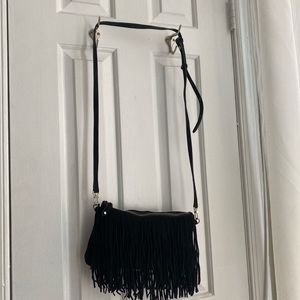 Black suede fringe crossbody bag
